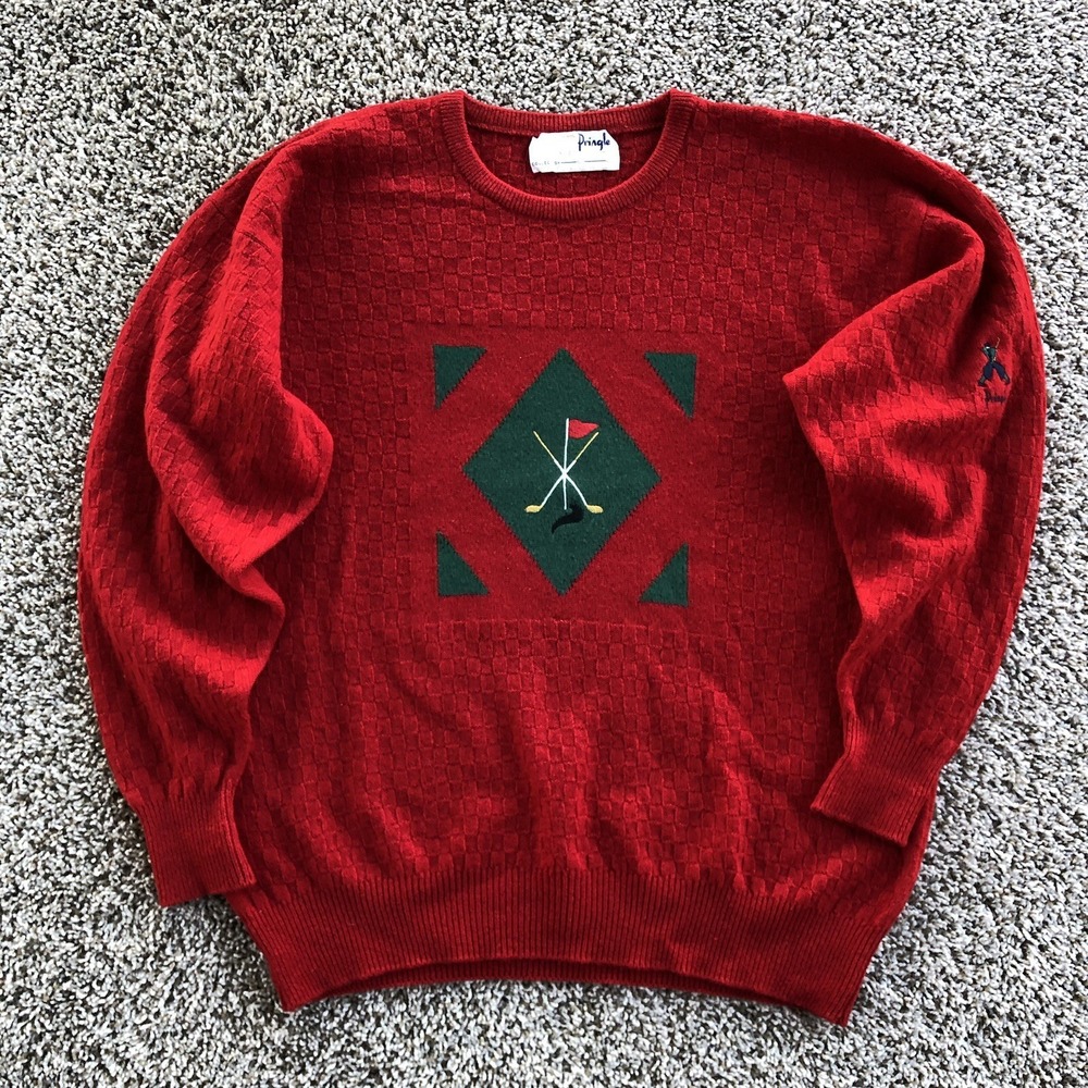 Vintage Pringle Of Scotland Nick Faldo Sweater Men Large 100% Wool Golf Pullover